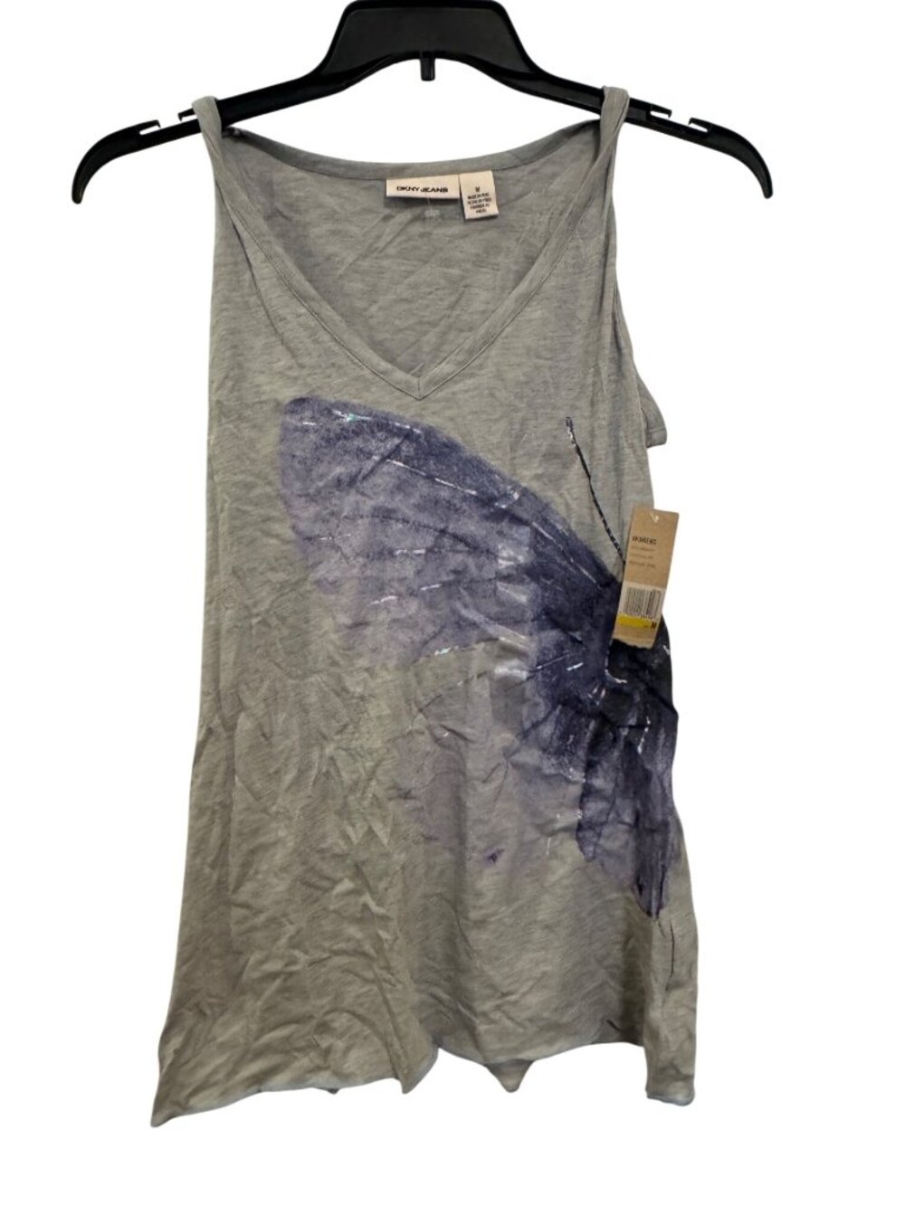 vintage Y2K DKNY Jeans Womens Gray Butterfly Print Tank Top Size M
